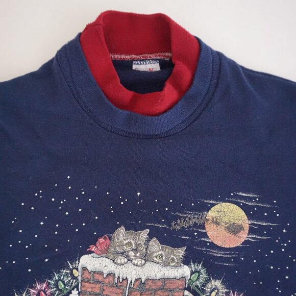 Vintage Cats Christmas Navy Graphic Sweatshirt Festive Holiday Winter M - Picture 9 of 9